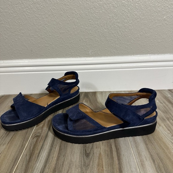 L'Amour Des Pieds Arna Navy Suede Mesh Platform Sandals Womens 8M Coastal Beach - Picture 2 of 13